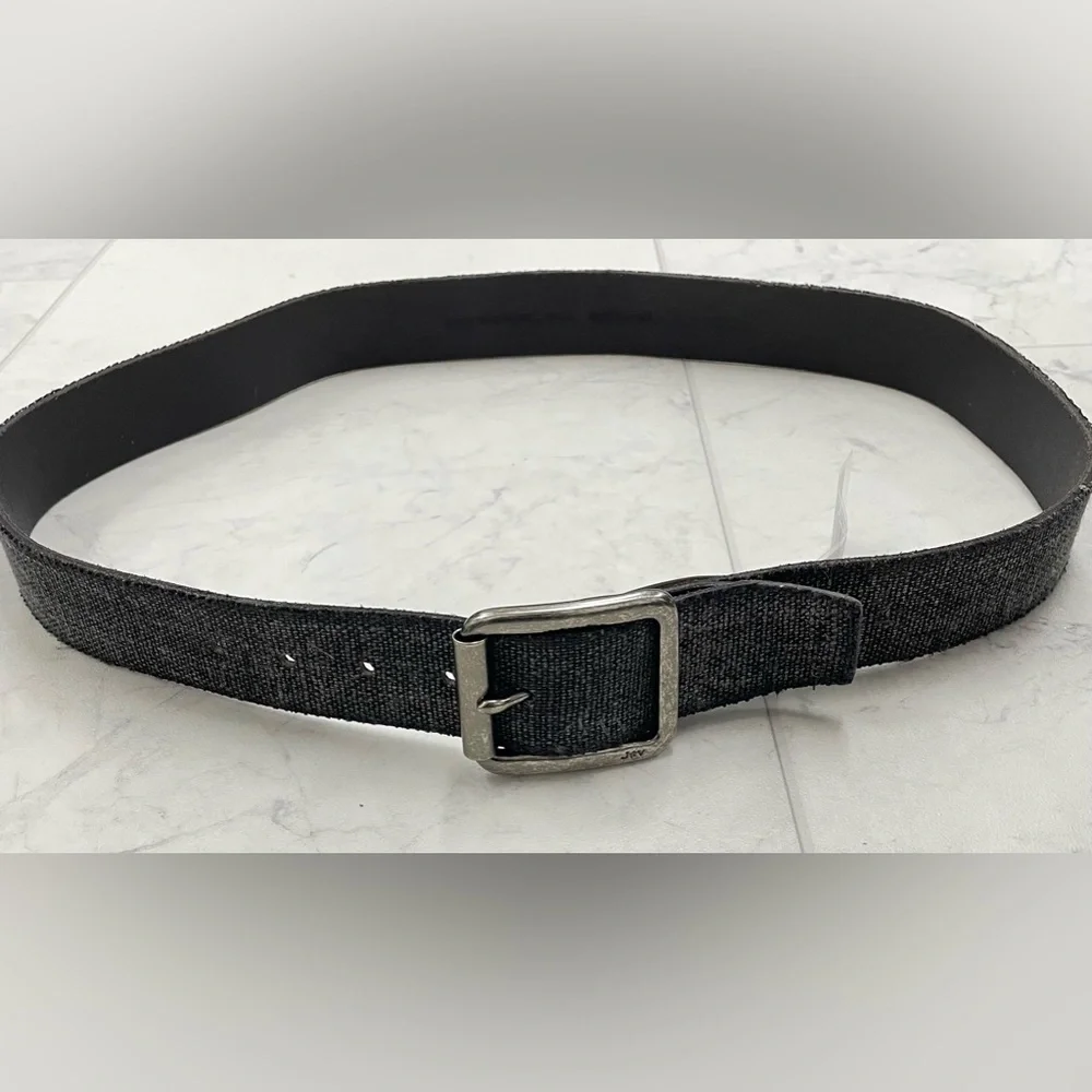 (JZ-91) John Varvatos 38MM Fabric Inlaid Calf Belt In Charcoal - Picture 2 of 4
